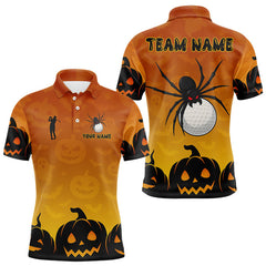 Maxcorners Personalized Orange Funny Spider Golf Polo Shirt For Men Custom Halloween Ladies Golf Outfit Gifts LM0210