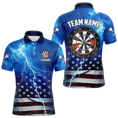 Maxcorners Blue Thunder Lightning Storm US Flag Dart Shirts For Men Custom Dart Jersey TU0506