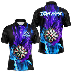 Maxcorners Purple And Blue Flaming Smoke Darts Shirt For Men Custom Darts Jersey Team Polo & Quarter Zip MT0111