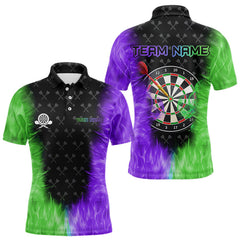 Maxcorners Green And Purple Flame Mens Dart Shirts Custom Dart Jersey Polo & 1/4 Zip, Gifts For Dart Players MT0111