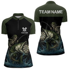 Maxcorners Darts Custom Funny Skeleton Fishing Dart Shirt With Pocket For Men Dart Team Jersey