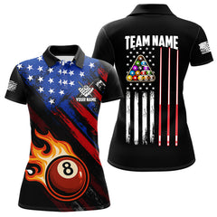 Maxcorners Funny Flame 8 Ball Billiard Shirts For Men Custom Patriotic American Flag Pool Team Jerseys MT1006