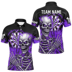 Maxcorners Purple Flaming Lightning Skeleton Darts Shirt For Men Custom Skull Dart Jersey Team Polo & 1/4 Zip TU0309