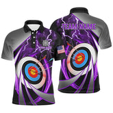 Maxcorners Purple Archery 3D Target Thunder Lightning Personalized Men Polo Shirts, Team League Archery Shirts