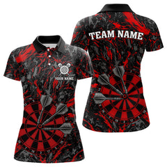 Maxcorners Custom Black And Red Grunge Camo Dart Shirts For Men, Camouflage Dart Team Jersey Polo & 1/4 Zip