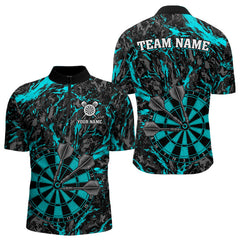 Maxcorners Custom Black And Blue Grunge Camo Dart Shirts For Men, Camouflage Dart Team Jersey Polo & 1/4 Zip