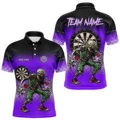Maxcorners Purple Funny Zombie Dart Shirt With Pocket Option For Men Custom Dart Jersey MT0410