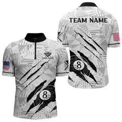 Maxcorners Personalized Funny Scratch 8 Ball Pool Billiard Polo, 1/4 Zip For Men Custom Team Billiard Jersey MT1006