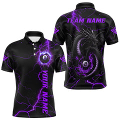 Maxcorners Black And Purple 8 Ball Thunder Lightning Custom Dragon Men's Billiard Shirt, Billiard Team Jersey MT1007