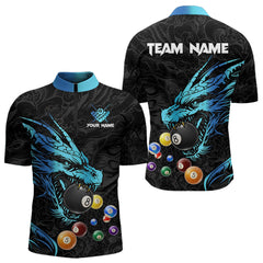 Maxcorners Personalized Black And Blue Dragon Billiard Balls Pool Shirts For Men, Billiard League Team Jersey