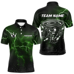 Maxcorners Personalized Thunder Lightning Tornado Funny Bowling Shirt For Men, Bowling Team Jersey |Green LM0412