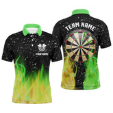 Maxcorners Green And Yellow Fire Dartboard Men Darts Polo Shirts Custom Dart Shirts For Team Dart Jerseys