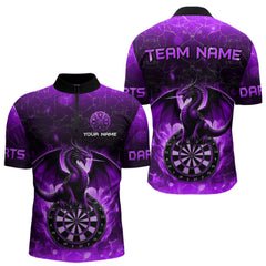 Maxcorners Darts Dragon Fire Flame 3D Printed Darts Shirts For Men Custom Team League Darts Jerseys |Purple MT0609