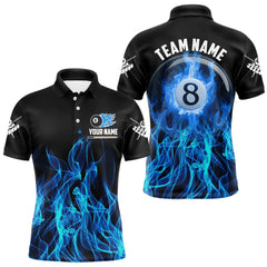 Maxcorners Blue Flaming 8 Ball Billiard Polo & 1/4 Zip For Men Custom Billiard Jersey, Pool Team Shirts