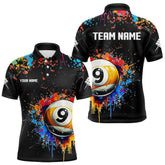 Maxcorners Funny 9 Ball Pool Colorful Paint Splash Custom Billiard Shirt For Men, Billiard Team Jersey | Black