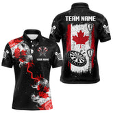 Maxcorners Customized Grunge Canada Flag Smoke Darts Polo & Quarter-Zip Shirts, Patriotic Darts Jersey For Men