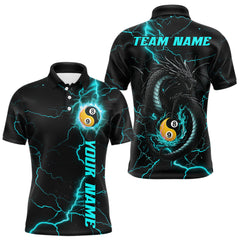 Maxcorners Black Turquoise Yin Yang 8&9 Ball Lightning Custom Dragon Billiard Shirt For Men, Pool Team Jersey MT1007