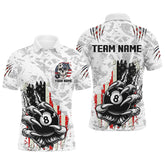 Maxcorners Funny Claw Tearing US Flag 8 Ball Pool Custom Billiard White Color Shirts For Men, Patriotic Billiard Jerseys