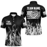 Maxcorners White Black Flaming American Flag Men Billiard Shirt Custom Patriotic Pool Player Billiard Jersey LM2206