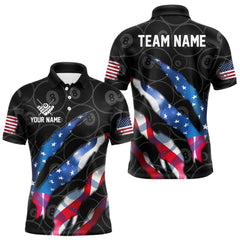 Maxcorners Custom Glowing American Flag 8 Ball Billiard Shirt For Men, Patriotic Billiard Team Jerseys |Black LM0210