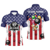 Maxcorners Personalized American Flag Pool Ball Billiard Shirts For Men, Patriotic Billiard Team Shirt Jerseys