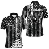 Maxcorners Black White 8 Ball Wings Grunge Us Flag Patriotic Billiard Shirts For Men Custom Billiard Jerseys