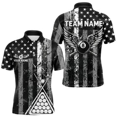 Maxcorners Black White 8 Ball Wings Grunge Us Flag Patriotic Billiard Shirts For Men Custom Billiard Jerseys
