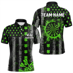 Maxcorners Green Grunge Us Flag Luckiest Shamrock Patriotic Men And Women Dart Shirt Custom St Patrick Day Dart Jersey