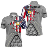 Maxcorners Personalized 9 Ball Pool Eagle Us Flag Grey Grunge Billiard Shirts For Men, 9 Ball Billiard Jersey