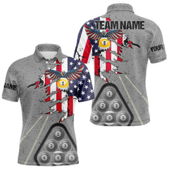 Maxcorners Personalized 9 Ball Pool Eagle Us Flag Grey Grunge Billiard Shirts For Men, 9 Ball Billiard Jersey