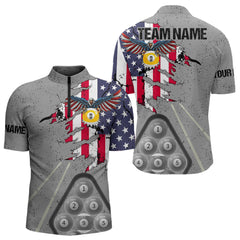 Maxcorners Personalized 9 Ball Pool Eagle Us Flag Grey Grunge Billiard Shirts For Men, 9 Ball Billiard Jersey