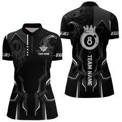 Maxcorners Customized 8 Ball Pool Crown Wmen Billiard Shirt, White And Black Billiard Team Shirt, Pool Jersey
