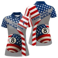 Maxcorners Custom Men 8 Ball Billiard Shirts, American Flag Polo & 1/4 Zip Patriotic Pool Team Jerseys