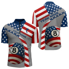Maxcorners Custom Men 8 Ball Billiard Shirts, American Flag Polo & 1/4 Zip Patriotic Pool Team Jerseys