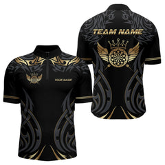 Maxcorners Black And Gold Dartboard Crown Wings Custom Darts Shirt For Men, Darts Team Jerseys Polo & 1/4 Zip LM2007