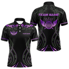 Maxcorners Black And Purple Dartboard Crown Wings Custom Darts Shirt For Men, Dart Team Jersey Polo & 1/4 Zip LM2007