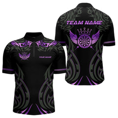 Maxcorners Black And Purple Dartboard Crown Wings Custom Darts Shirt For Men, Dart Team Jersey Polo & 1/4 Zip LM2007
