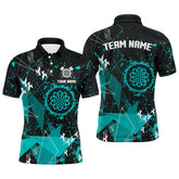 Maxcorners Personalized Grunge Turquoise Darts Polo & Quarter Zip Custom Dart Shirts For Men Dart Jerseys