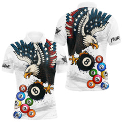 Maxcorners American Flag Eagle 8 Ball Pool Billiard Shirt For Men Custom Billiard Team Jersey Polo & 1/4 Zip LM1812