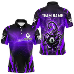 Maxcorners Personalized Thunder Lightning Scorpion Billiard Shirt For Men, 8 Ball Billiard Team Jersey |Purple MT2009