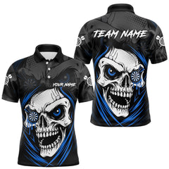 Maxcorners Personalized Funny Skull Darts Shirts For Men Custom Darts Jersey Team Polo & Quarter Zip |Blue LM2011