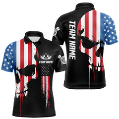 Maxcorners American Flag Skull Darts Shirt For Men Custom Patriotic Darts Jersey Team Polo & 1/4 Zip LM2011
