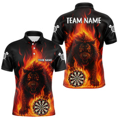 Maxcorners Orange Flaming Lion Darts Shirts For Men Custom Fire Darts League Jersey Team Polo & 1/4 Zip LM2011