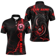 Maxcorners Black And Red 8 Ball Pool Lightning Custom Dragon Men's Billiard Shirts, Billiard Team Jerseys LM1625
