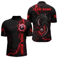 Maxcorners Black And Red 8 Ball Pool Lightning Custom Dragon Men's Billiard Shirts, Billiard Team Jerseys LM1625