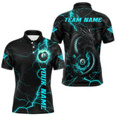 Maxcorners Black And Turquoise 8 Ball Lightning Custom Dragon Men's Billiard Shirts, Billiard Team Jerseys LM1625