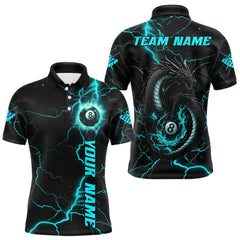 Maxcorners Black And Turquoise 8 Ball Lightning Custom Dragon Men's Billiard Shirts, Billiard Team Jerseys LM1625