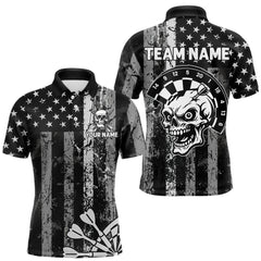 Maxcorners Personalized White Black Grunge US Flag Skull Darts Shirt For Men Custom Patriotic Darts Jersey TU2309