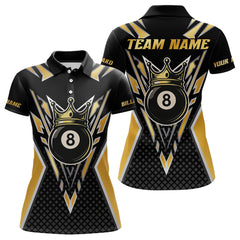 Maxcorners Customized 8 Ball Pool Crown Billiard Shirts, Gold And Black Billiard Team Shirts, Pool Jersey