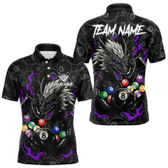 Maxcorners Personalized 8 Ball Dragon Billiard Shirt For Men, Billiard Team Jersey Polo & 1/4 Zip |Purple MT2510